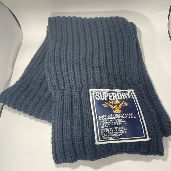 Superdry Super Cable Chunky Knit Navy Blue Unisex Scarf Black Label - Picture 3 of 7